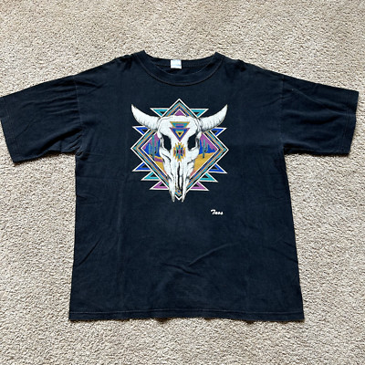 Vintage Taos Skull Graphic Tee Black Fit Southwest Desert USA Art - Fits XL