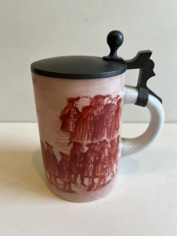 Antigua piedra de cerveza alemana rara con tapa de peltre, 6 1/2" de alto, 5 1/2" de ancho con mango Foto 3 de 4