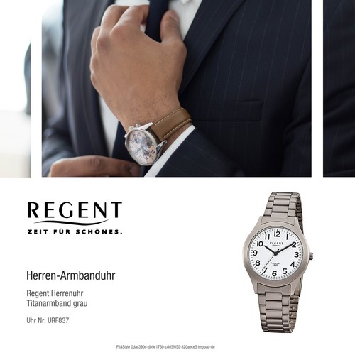 Regent Titanio Uomo Orologio F-837 Al Quarzo Bracciale Grigio Argento URF837 - Foto 5 di 6