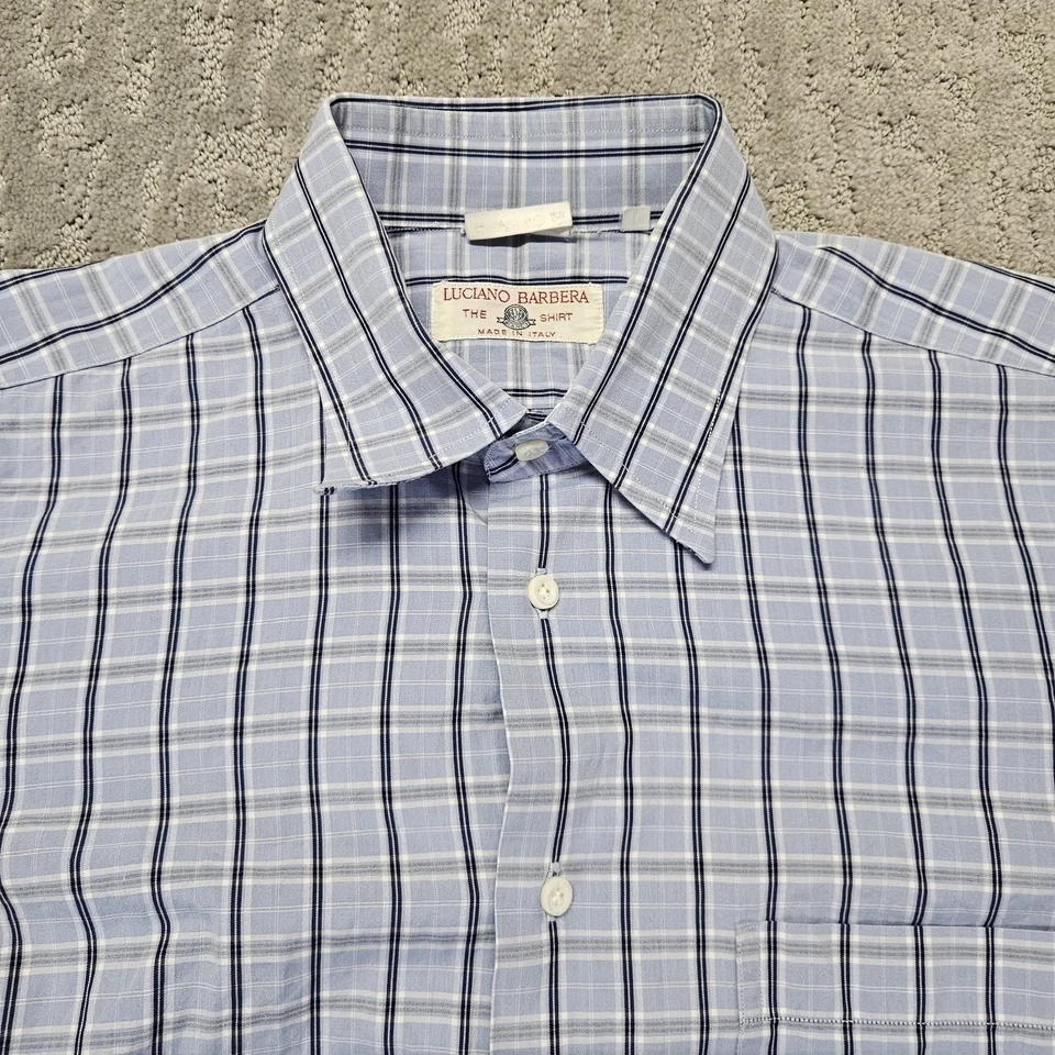 Luciano Barbera The 衬衫男式尺寸 大号蓝色格子棉质意大利 — 第 4/4 张图片