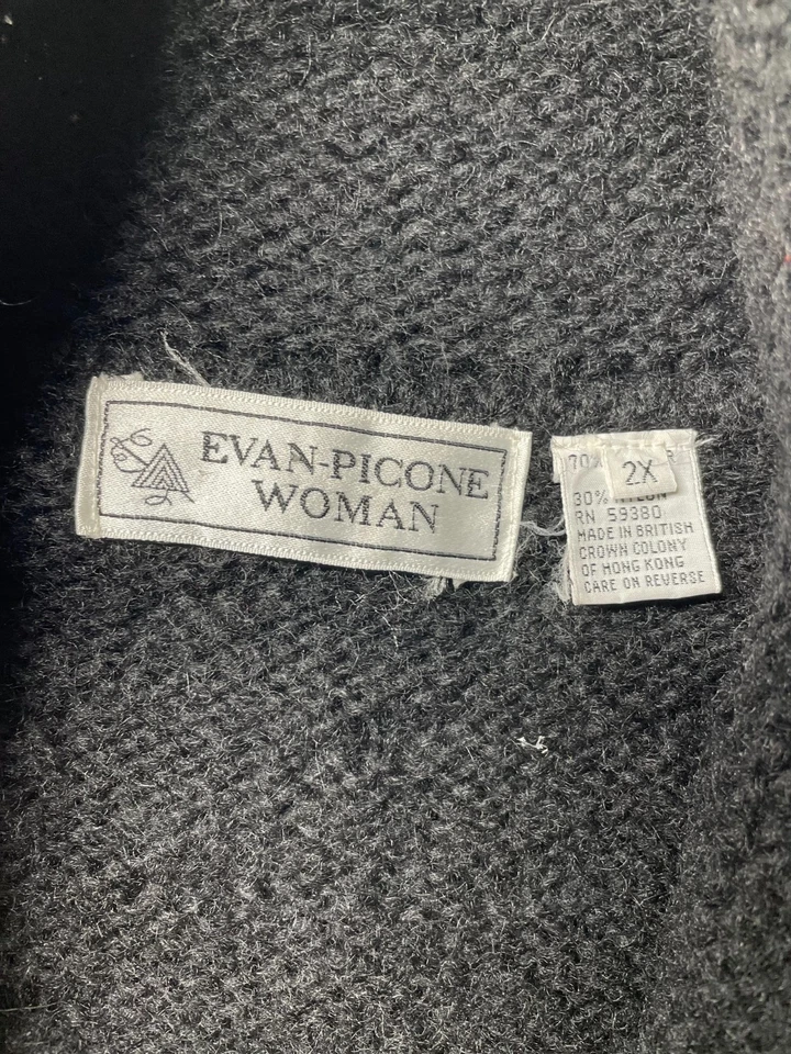 Chaleco Suéter Vintage Evan Picone Mujer Negro Cuello Chal Doble Pecho Talla 2X Foto 3 de 4