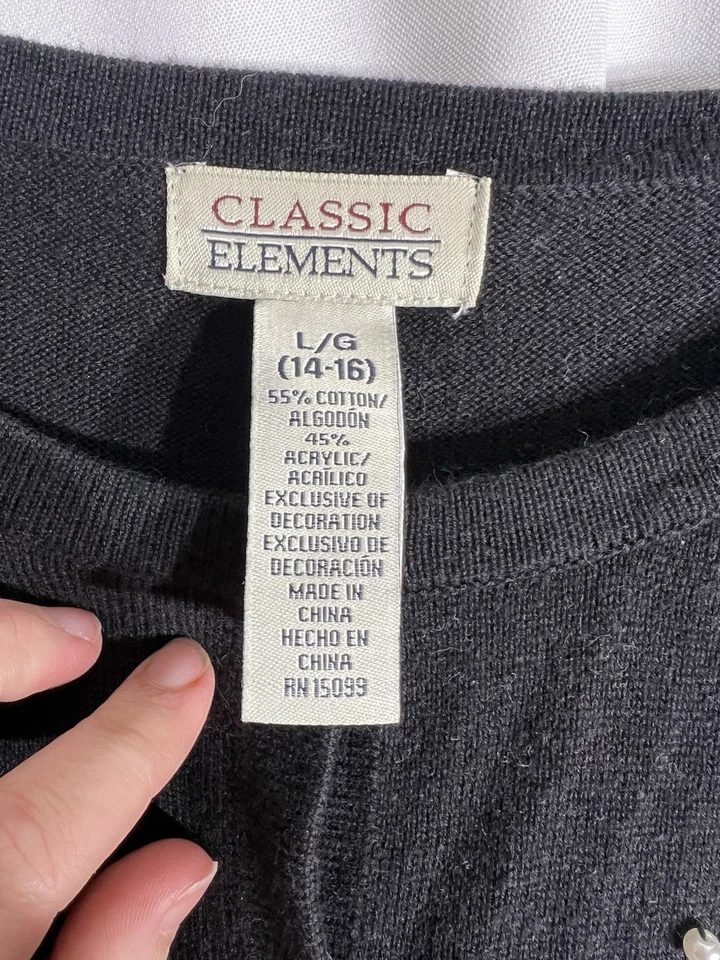 Suéter preto vintage clássico elementos enfeitado Natal cardinal tamanho G - Imagem 3 de 4