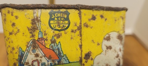 Conejo y carro de metal vintage J. Chein EE. UU. 12" x 8" decoración de primavera de Pascua DEFECTUOSO - Imagen 11 de 12
