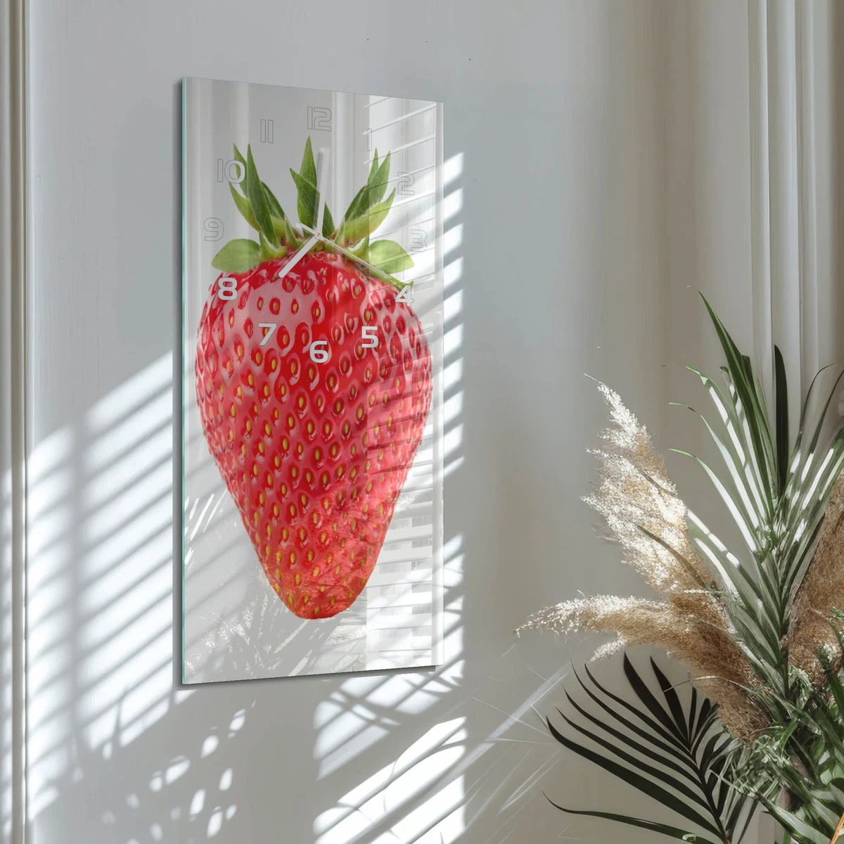 Reloj de Pared Rectangular Vertical Cristal Templado Silencioso Fresa 30x60 cm
