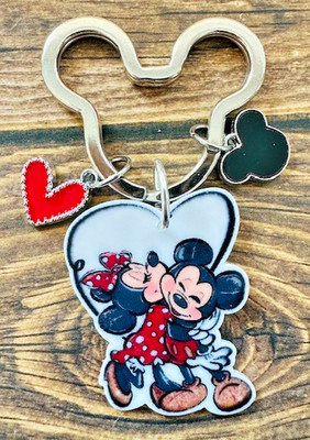 Mickey Minnie Kiss Love Red Heart Key Chain Backpack Tag Zipper Pull Purse Charm