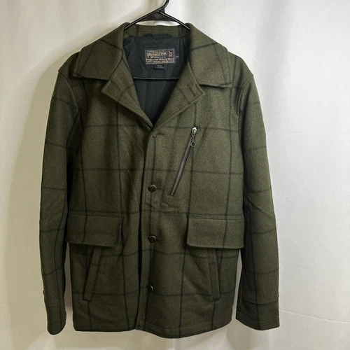 Pendleton Thomas Kay Collection Mens Warren Plaid Wool Coat Jacket Olive Green S - product listing photo