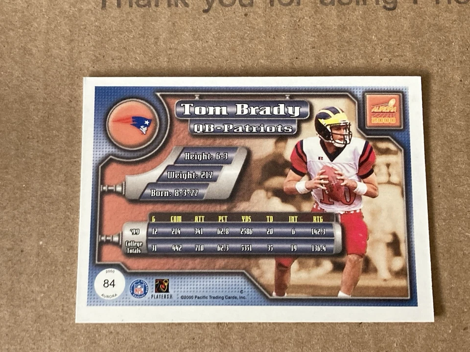 2000 Aurora #84 Том Брэди RC New England Patriots дебютант карта - отличном HOA - Изображение 2 из 2