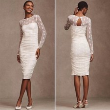 NWOTD Anthropologie BHLDN S Bailee Stretch Lace Ruched Dress White 133734