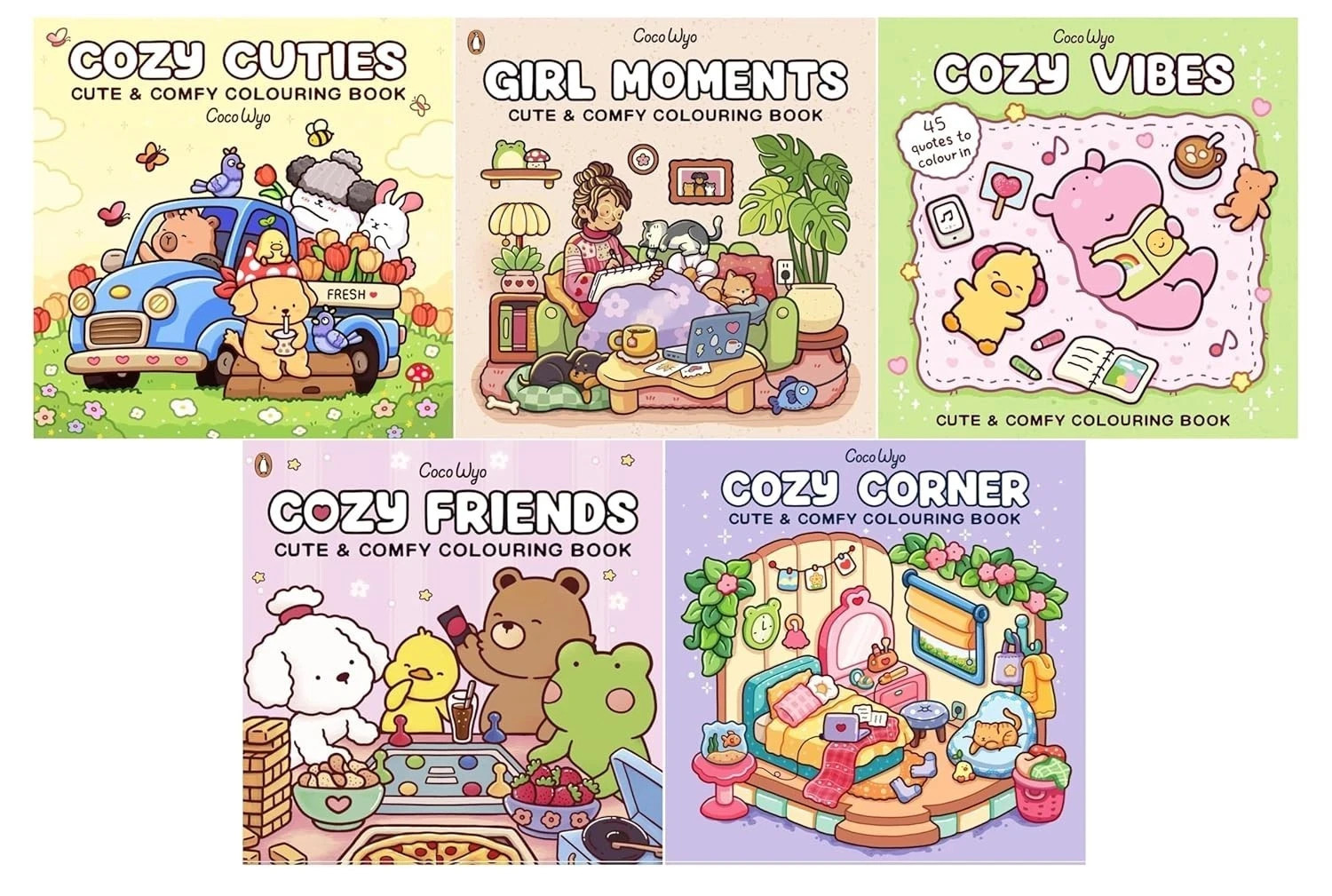 Coco Wyo Cozy Colouring Books 5 Books Set Cozy Corner, Cozy Cuties, Cozy Friends
