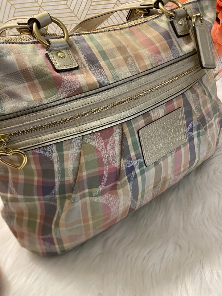 Coach Poppy Multicolor Plaid Madras Glam Purse / Tote F-21956 Used / Good - Image 3 of 4