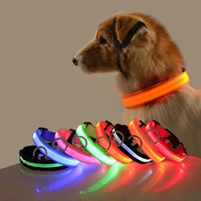 LED Adjustable Dog Collar Blinking Flashing Light Up Glow Pets Safety Waterproof