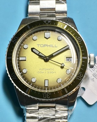 TOPHILL 40MM OLIVE FUME DIAL AUTO DIVER SEIKO TMI NH35 STAINLESS SUPERLUMINOVA