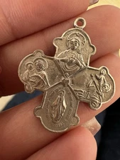 Vintage Sterling Silver Four-Way Cross Catholic Medal Pendant