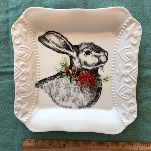 Christmas bunny plate - 7.5" square - TableTops Unlimited - Picture 1 of 4