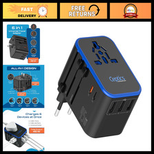 Universal Travel Adapter 45W, Dual USB-C  3 USB Ports, Worldwide Plug Converter