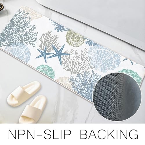 Coastal Beach Bathroom Rug - 16"x47"Nautical Non-Slip Mat withshell Decor Sea - Picture 5 of 8