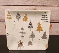 Winter Wonder Lane  Festive Charm Collection  Dish with Gold & Silver Pine Trees