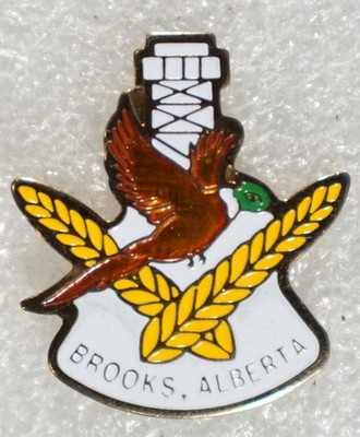 Brooks, Alberta Pinback Button Pheasant Wheat Chimney Taiwan Souvenir