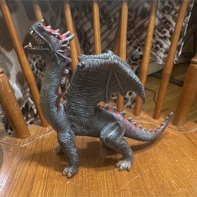 Fantasy Dragon Collectible Figurine Dark Red Gray Detailed Wings Spikes