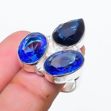 London Blue Topaz Gemstone Handmade 925 Sterling Silver Jewelry Ring Size 7 t591