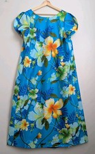 Vintage SEARS HAWAIIAN Dress Blue Floral Maxi Muumuu 1970s Tagged Sz 18 Rare GVH