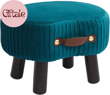 Small Footstool with Handle, Velvet Ottoman Foot Rest with Padded Seat, Curved F