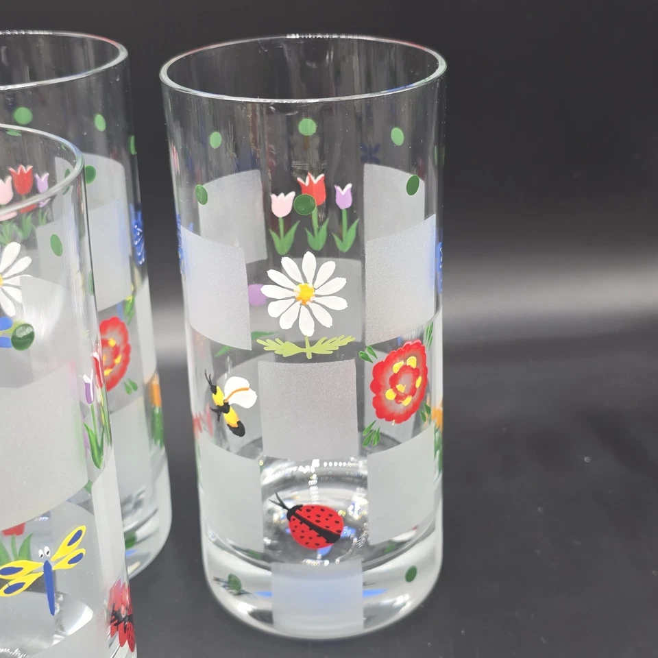 Lenox Butterfly Meadow Highball Glasses Set of 4 Floral Frosted Check Pattern - Image 2 of 4