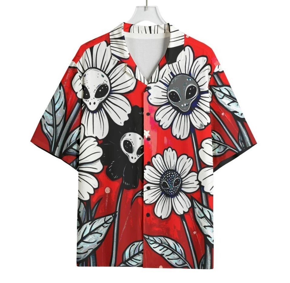 Alien Flowers Hawaiian Shirt – Floral Print Pattern Button Down