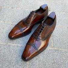 New Custom Made Men's Brown Leather Shoes, Oxford Wingtip Brogue Lace Up Shoe