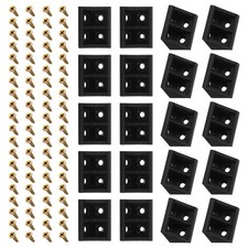 50 Pcs 33x19x19mm Corner Braces w Cover Cap Cabinet Shelf Brackets w Screw Black