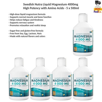 Swedish Nutra Flüssiges Magnesium 4000 mg Hochdosiert mit Aminosäuren 5x500ml