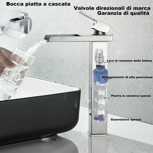 Rubinetto da bagno a cascata rubinetto da bagno in acciaio inox e ottone - Foto 9 di 24