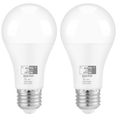 2 Pack Dusk to Dawn LED Bulbs A19 12W 1000LM Auto On Off Daylight Light
