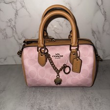 Coach Signature Powder Pink Mini Rowan Crossbody Bag With Charm CEK79