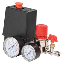 Four Holes Air Compressor Pressure Valve Switch Control Regulator with Gauges...