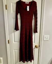 NWT ASTR THE LABEL Long Sleeve Lace Maxi Dress In Chocolate Brown Women Size S
