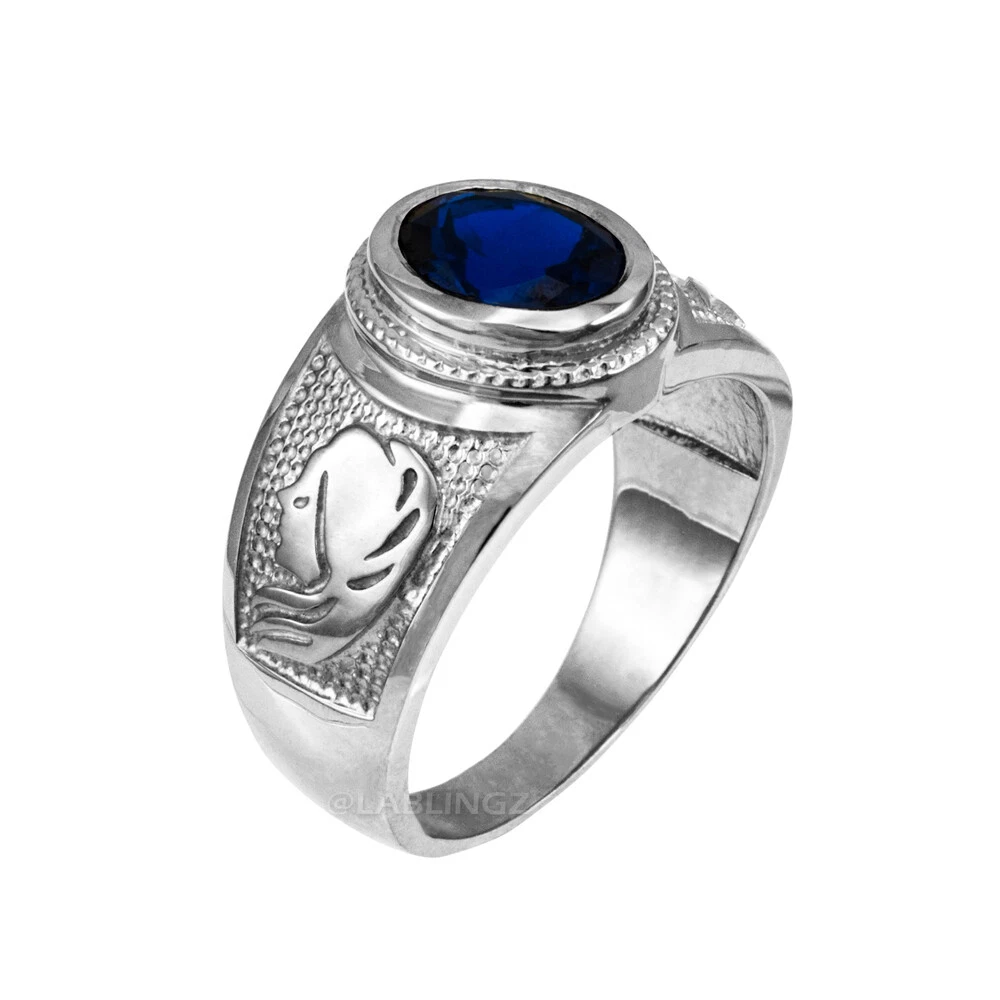 10K Gold Virgo Zodiac Sign September Birthstone Blue CZ Ring