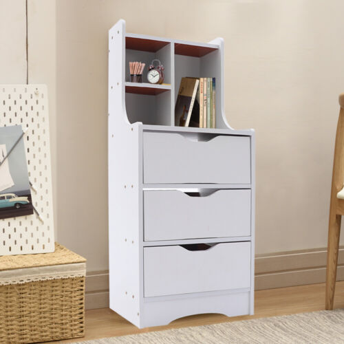 Tall White Nightstand w/ 3 Drawers Side Stand Cabinet Night Stand Bedside Tables