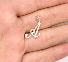 925 Sterling Silver Fancy Cursive Alphabet Initial Pendant A to V for Woman Girl