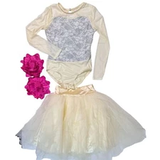 Weissman Music Box Dance Dress Tutu Costume Large Child Ivory Silver Lace Tulle