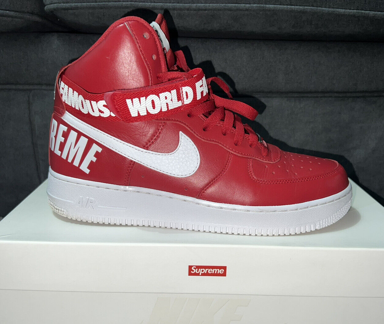 Supreme X Air Force 1 High SP 'Red' - Nike - 698696 610 - varsity