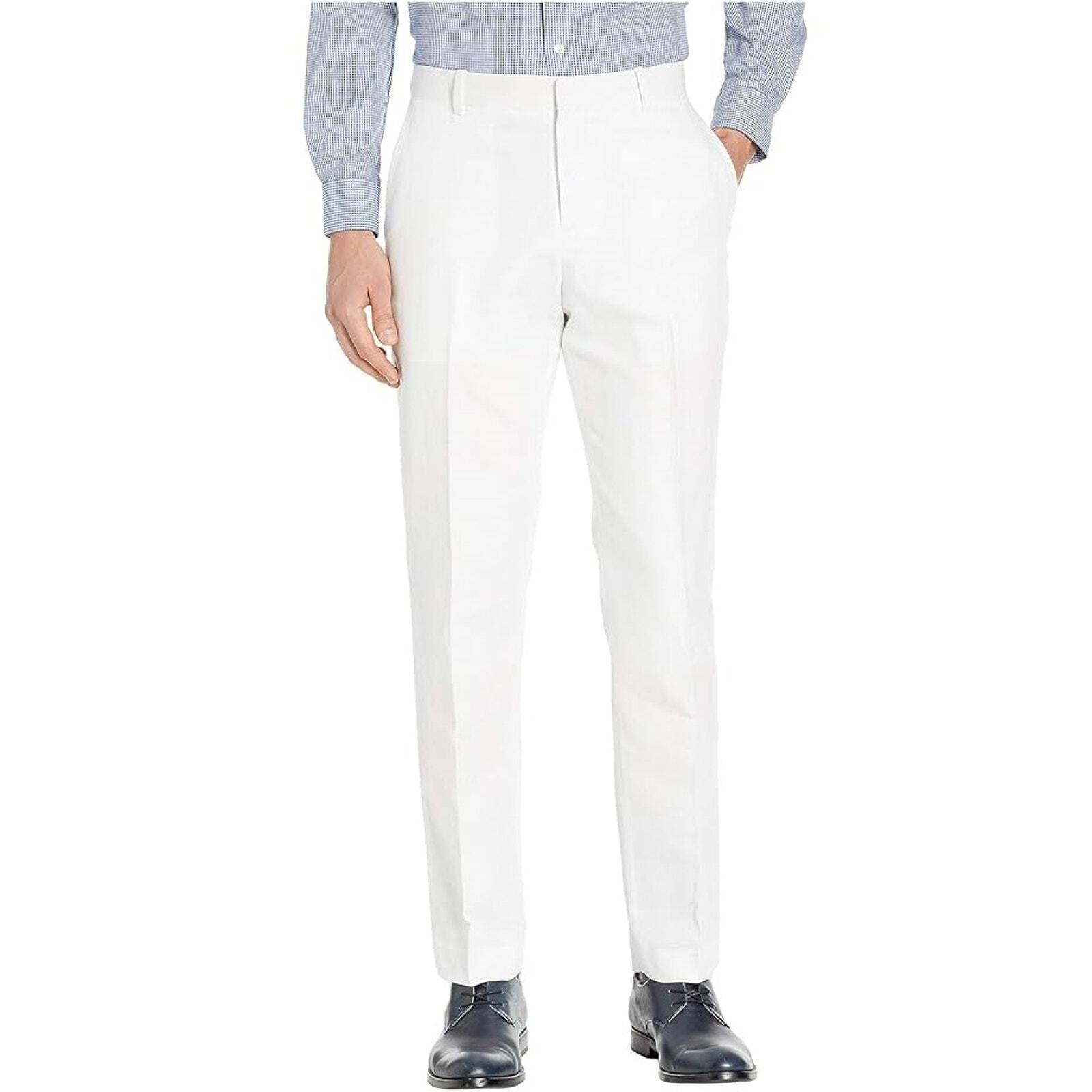 Perry Ellis Men's White Linen/Cotton Classic Modern Fit Dress Pants Size 42x32