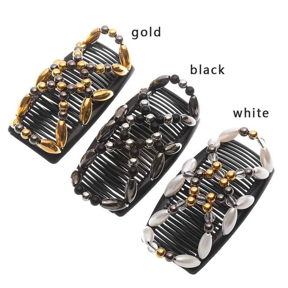 Stretch Handmade Double Comb Elastic Hairpin Magic Hair Comb Beaded Hair Clip - Image 2 of 4