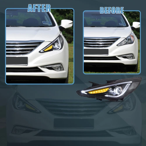 4PCS Headlights + SMOKED Tail Lights For Hyundai Sonata 6th Gen Sedan 2011-2014 - Picture 5 of 17