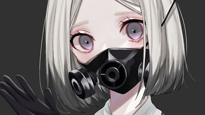 Anime 2d digital art girls short hair silver gas masks Playmat Game Mat Desk