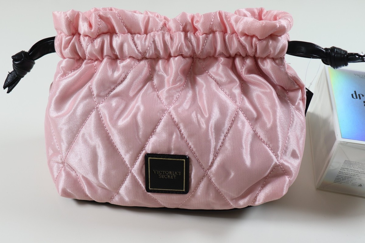 VICTORIA'S SECRET QUILTED DRAWSTRING POUCH BAG PINK BLACK 9X8