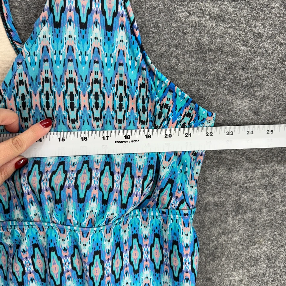 Ava & Viv Tankini Top Women 26W Plus Blue Geometric Sleeveless Racerback Push Up - Image 3 of 4