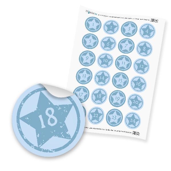 Itenga Zahlensticker Z22 Adventskalenderzahlen 1-24 Vintage BlautöNe Aufkleber-image