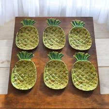 Pineapple MELAMINE Appetizer Snack Plates Set Outdoor Collection Yellow/green6pc