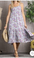 Women Lavender Floral Lined Spaghetti Strap Midi Dress Summer Y2K Bohemian Dress